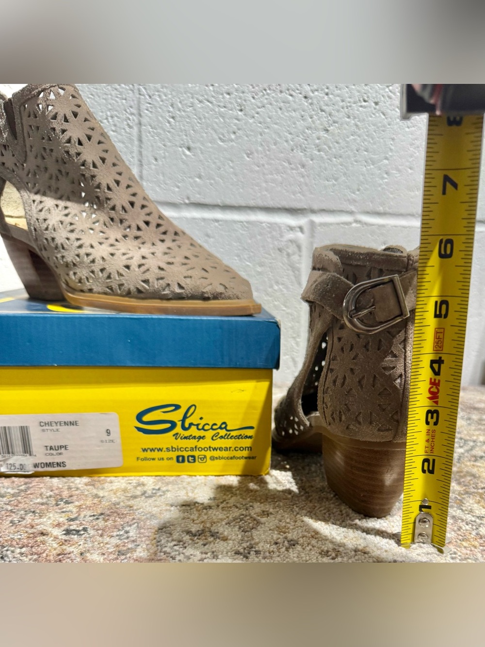 Sbicca Taupe Laser-Cut Ankle Boots with Buckle